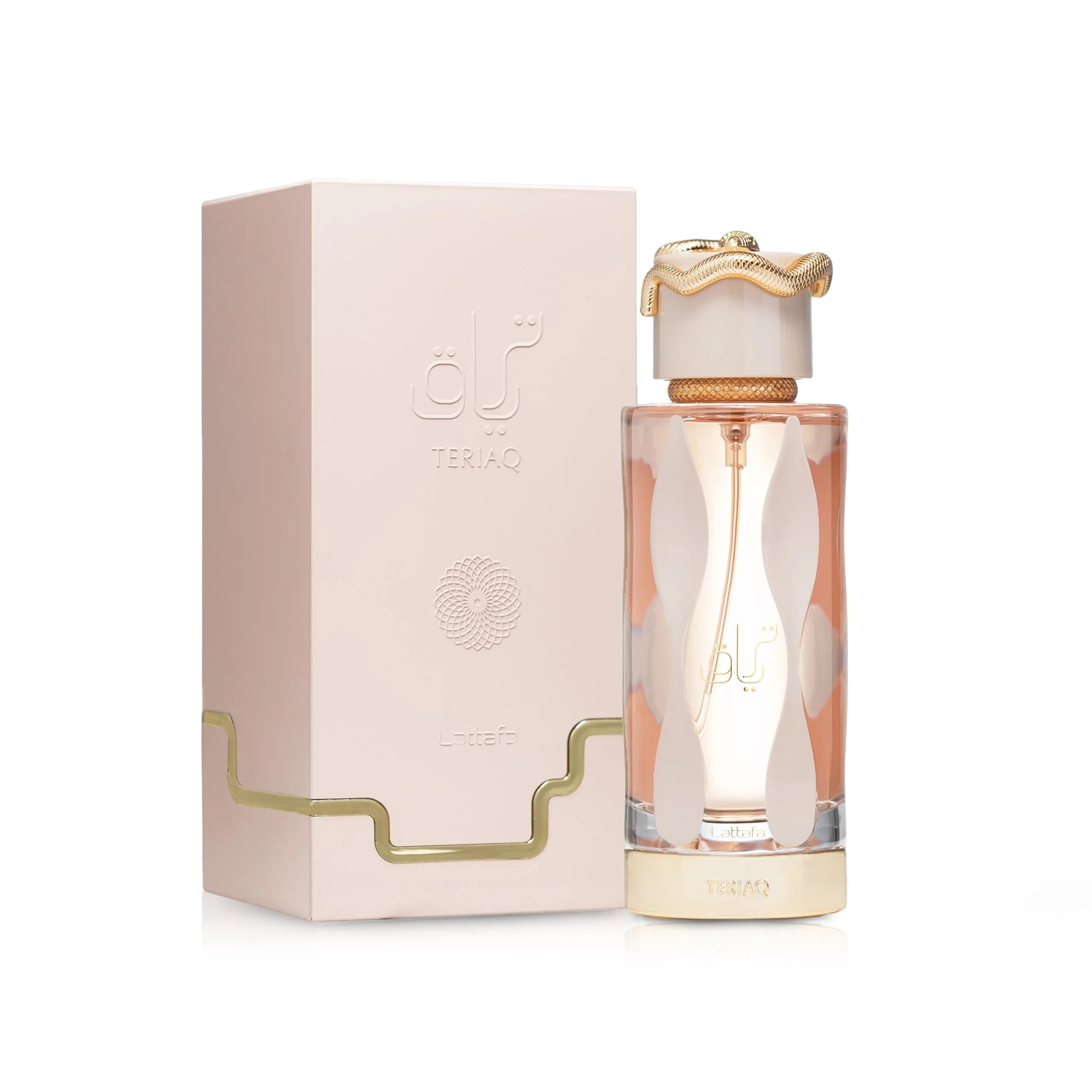 Lattafa Teriaq Eau de Parfum bottle with gold cap
