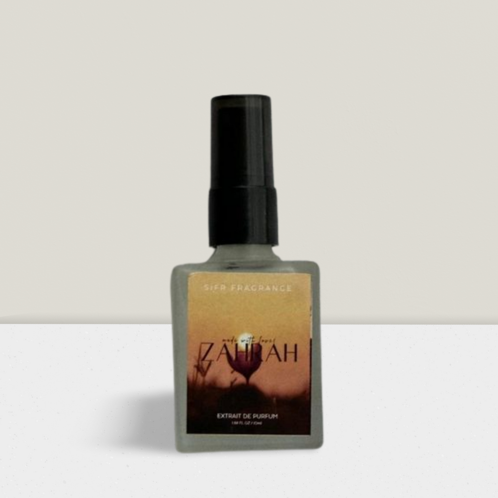 Zahrah 10ml perfume bottle – woody amber and saffron fragrance by Sifr Fragrances