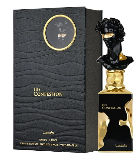 Lattafa His Confession Eau de Parfum packaging premium men perfume