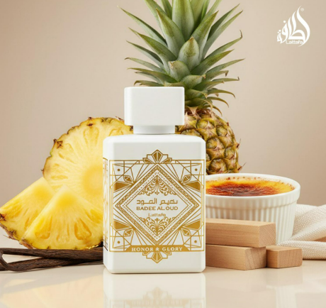 Lattafa Honor and Glory perfume close up bottle design luxury scent