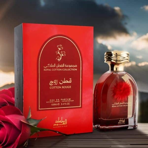 Luxury fruity floral perfume Mamlakat Al Oud Cotton Rouge soft musk notes